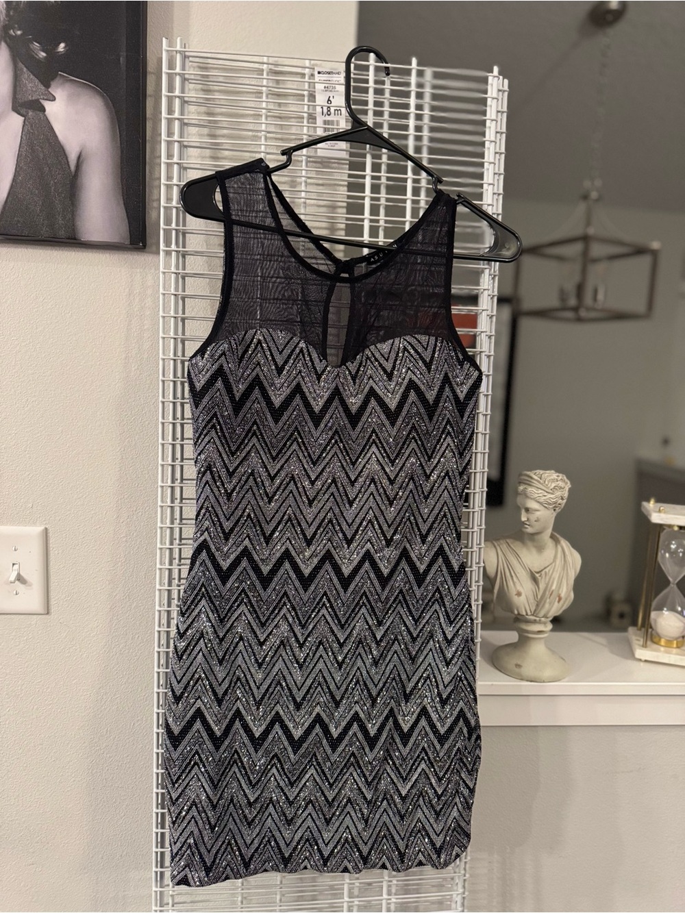 As U Wish Black and Silver Zigzag Sheath Dress